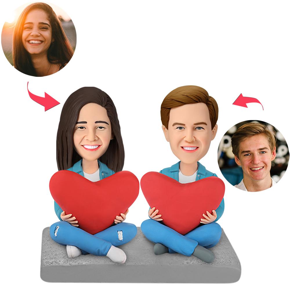 personalisierte Wackelkopf Figuren 2 Figuren Paar mit Herz - Geschenk für  Paare –