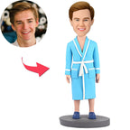 Modern Man In Blue Pajamas Custom Bobblehead With Engraved Text