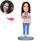 Female Holding A Megaphone Custom Bobbleheads With Engraved Text