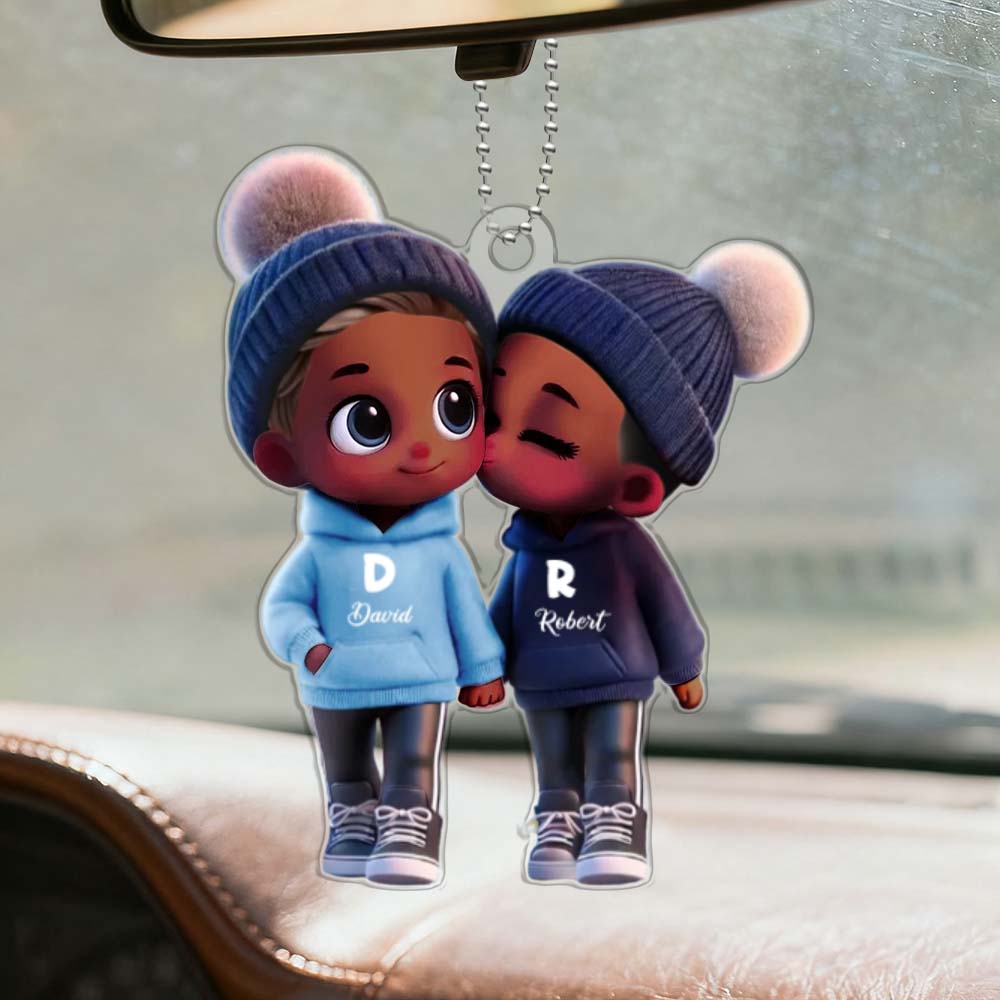 Individuell gestaltete Cartoon-Anhänger für Paare – Personalisierte Namensdekoration für Autos