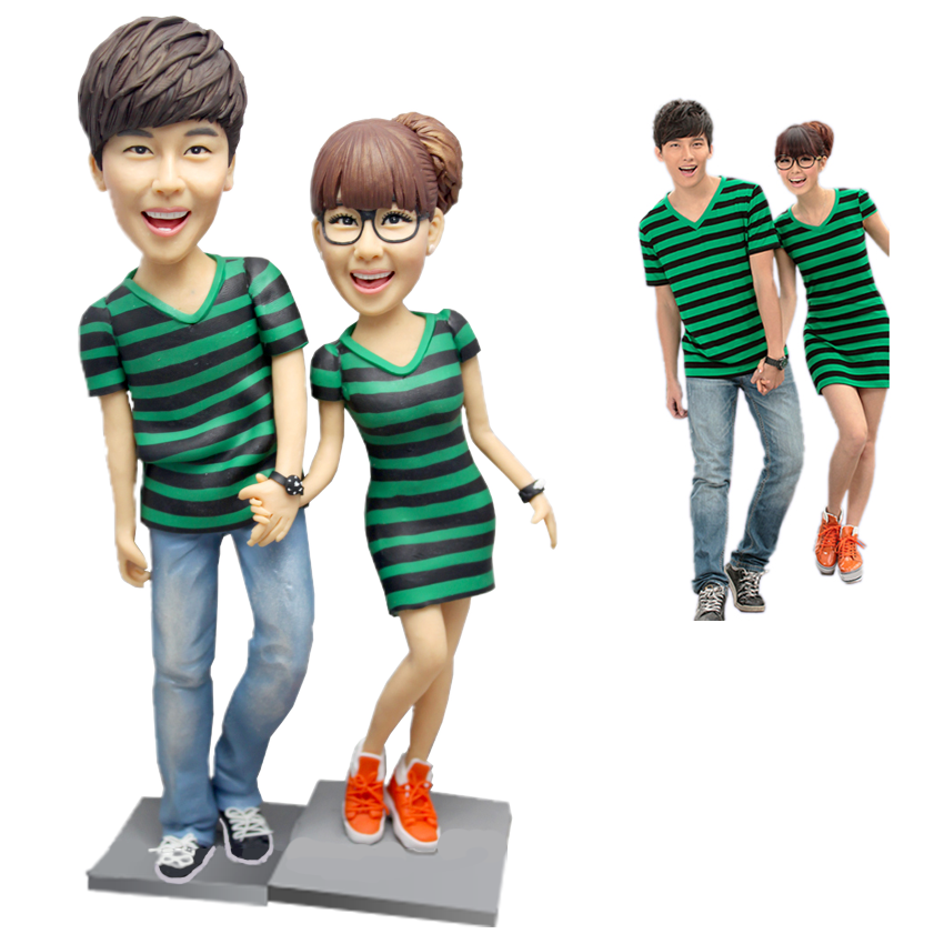 Personalisierte Wackelkopf Figur mit individuellem Gesicht und Körper - 2 Personen - Besonderes Geschenk für Pärchen und Freunde